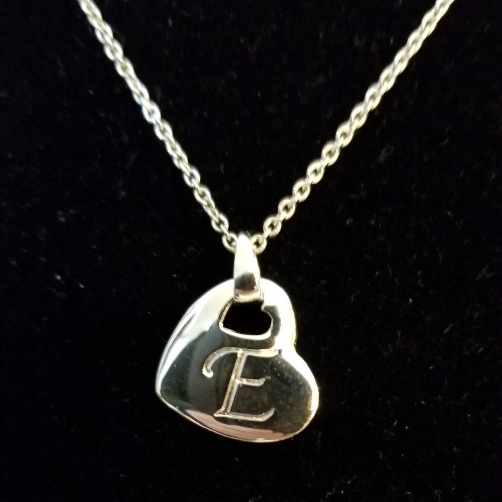 Silver Necklace with Engraved Heart Pendant  'E' with Gift bag